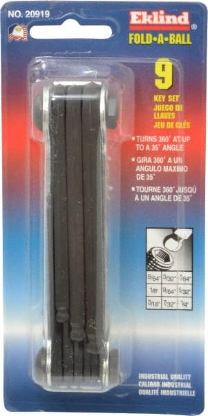 Eklind - 9 Piece Fold-Up Ball End Hex Key Set - Exact Tooling