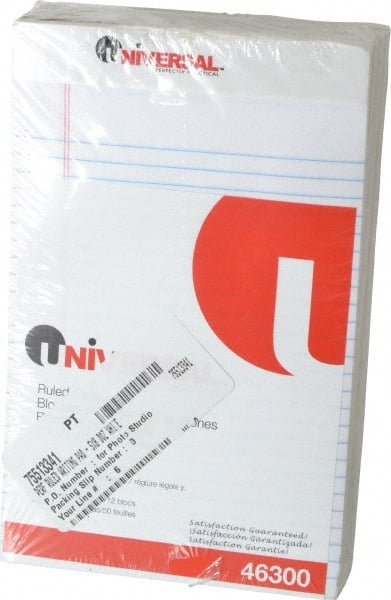 UNIVERSAL - 50 Sheet, 5 x 8", Perforated Style Ruled Pads - White - Exact Tooling
