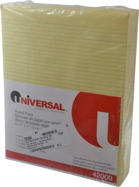 UNIVERSAL - 50 Sheet, 8-1/2 x 11", Glue Top Ruled Writing Pad - Canary - Exact Tooling