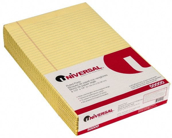 UNIVERSAL - 50 Sheet, 8-1/2 x 14", Glue Top Ruled Writing Pad - Canary - Exact Tooling