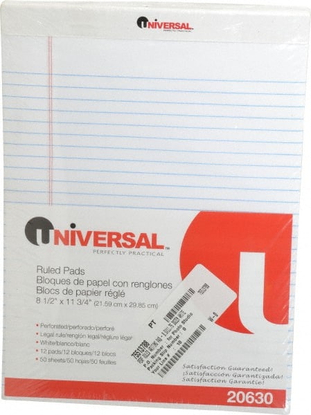 UNIVERSAL - 50 Sheet, 8 x 11-3/4", Perforated Style Ruled Pads - White - Exact Tooling