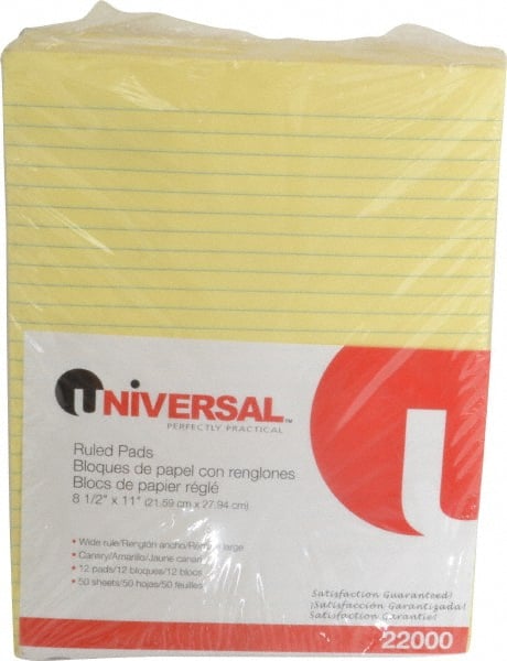 UNIVERSAL - 50 Sheet, 8-1/2 x 11", Glue Top Ruled Writing Pad - Canary - Exact Tooling