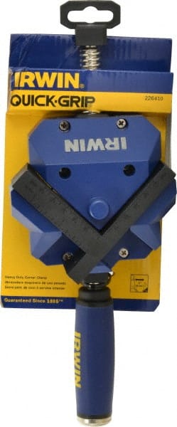 Irwin - Fixed Angle, 2 Axes, 2-3/8" Jaw Height, 3" Max Capacity, Angle & Corner Clamp - 90° Clamping Angle, 3" Throat Depth - Exact Tooling