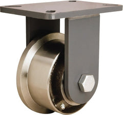 Hamilton - 5" Diam x 2-1/16" Wide x 8" OAH Top Plate Mount Rigid Caster - Forged Steel, 4,200 Lb Capacity, Straight Roller Bearing, 5-1/2 x 7-1/4" Plate - Exact Tooling