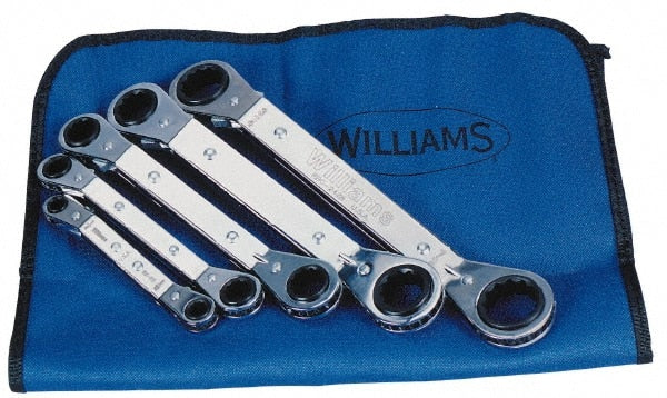 Williams - 5 Pc, 1/4 x 5/16 - 3/4 x 7/8", 12-Point Ratcheting Box Wrench Set - Exact Tooling