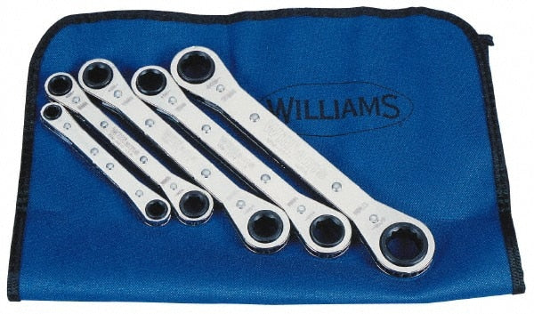 Williams - 5 Pc, 7 - 17mm, 6, 12-Point Metric Ratcheting Box Wrench Set - Exact Tooling