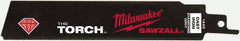 Milwaukee Tool - 6" Long, Steel Reciprocating Saw Blade - Straight Profile, Continuous Edge, Tang Shank - Exact Tooling