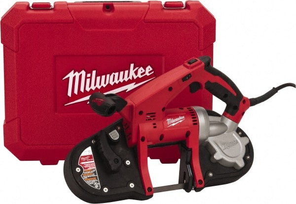 Milwaukee Tool - 120 Volt, Electric Handheld Bandsaw - 8 Ft. Cord Length, 3-1/4 Inch (Round) and 3-1/4 x 3-1/4 Inch (Rectangular) Depth of Cut, 200 and 360 SFPM, 7 Amp - Exact Tooling