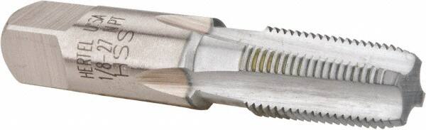 Hertel - 1/8-27 NPT Thread, 4 Flute Standard Pipe Tap - 2-1/8" OAL, 3/4" Thread Length, 7/16" Shank Diam, Chrome Finish, High Speed Steel - Exact Tooling