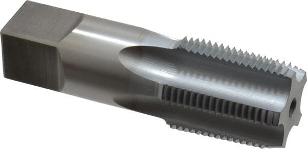 Hertel - 3/4-14 NPT Thread, 5 Flute Standard Pipe Tap - 3-1/4" OAL, 1-3/8" Thread Length, 29/32" Shank Diam, Chrome Finish, High Speed Steel - Exact Tooling