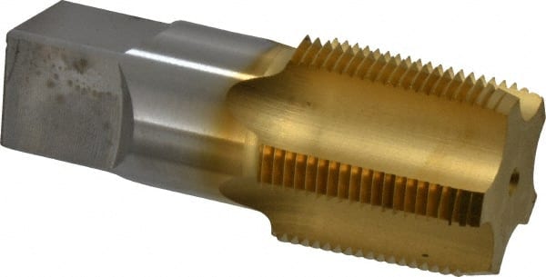 Hertel - 1-1/4 - 11-1/2 NPT Thread, 5 Flute Standard Pipe Tap - 4" OAL, 1-3/4" Thread Length, 1-5/16" Shank Diam, TiN Finish, High Speed Steel - Exact Tooling