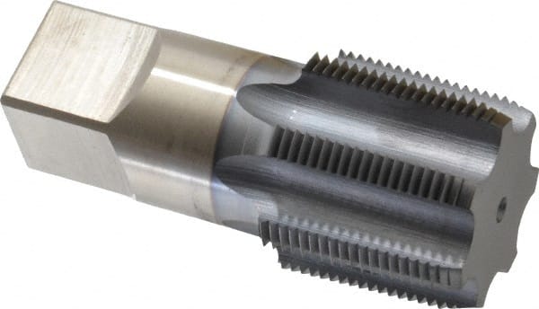 Hertel - 1-1/2 - 11-1/2 NPT Thread, 7 Flute Standard Pipe Tap - 4-1/4" OAL, 1-3/4" Thread Length, 1-1/2" Shank Diam, TiCN Finish, High Speed Steel - Exact Tooling