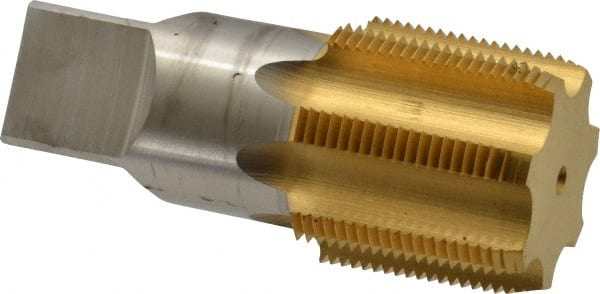 Hertel - 1-1/2 - 11-1/2 NPT Thread, 7 Flute Standard Pipe Tap - 4-1/4" OAL, 1-3/4" Thread Length, 1-1/2" Shank Diam, TiN Finish, High Speed Steel - Exact Tooling
