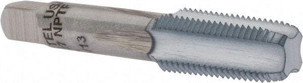 Hertel - 1/8-27 NPTF Thread, 4 Flute Standard Pipe Tap - 2-1/8" OAL, 3/4" Thread Length, 7/16" Shank Diam, Chrome Finish, High Speed Steel - Exact Tooling