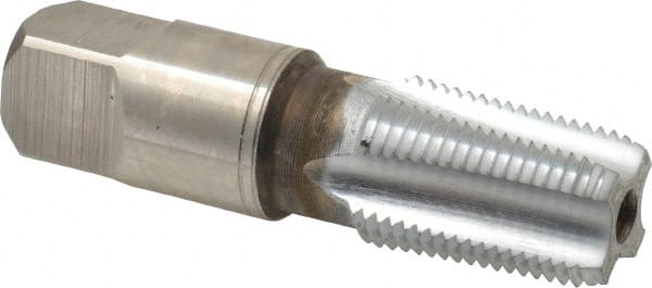 Hertel - 3/8-18 NPTF Thread, 4 Flute Standard Pipe Tap - 2-9/16" OAL, 1-1/16" Thread Length, 0.7" Shank Diam, Chrome Finish, High Speed Steel - Exact Tooling