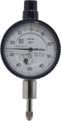 Mitutoyo - 1/4" Range, 0-50-0 Dial Reading, 0.001" Graduation Dial Drop Indicator - 1-5/8" Dial, 0.1" Range per Revolution, 0.001" Accuracy, Revolution Counter - Exact Tooling