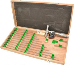 Mitutoyo - 0 to 304.8mm Range, 4" Base Length, 12 Rods, Ratchet Stop Thimble, Electronic Depth Micrometer - No Water Resistance Rating, 0.00005" Resolution, Accurate to 0.00012", 0.157" Rod Diam, SR44 Battery, Data Output - Exact Tooling