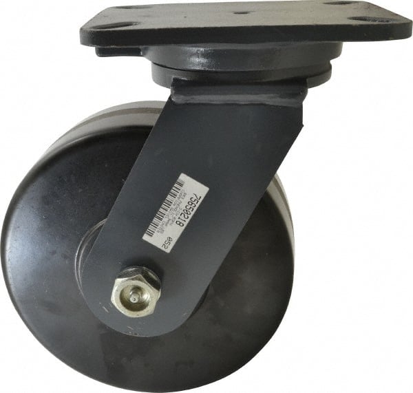Hamilton - 8" Diam x 3" Wide x 10-1/2" OAH Top Plate Mount Swivel Caster - Phenolic, 3,000 Lb Capacity, Roller Bearing, 5-1/4 x 7-1/4" Plate - Exact Tooling