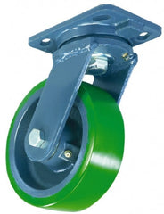 Hamilton - 4" Diam x 2" Wide x 5-5/8" OAH Top Plate Mount Swivel Caster - Polyurethane, 600 Lb Capacity, Precision Sealed Bearing, 4 x 5" Plate - Exact Tooling