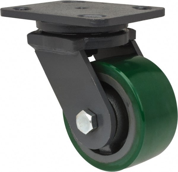 Hamilton - 4" Diam x 2" Wide x 5-5/8" OAH Top Plate Mount Swivel Caster - Polyurethane, 750 Lb Capacity, Precision Sealed Bearing, 4 x 5" Plate - Exact Tooling