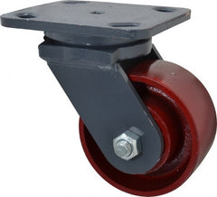 Hamilton - 4" Diam x 2" Wide x 5-5/8" OAH Top Plate Mount Swivel Caster - Cast Iron, 1,000 Lb Capacity, Roller Bearing, 4 x 5" Plate - Exact Tooling