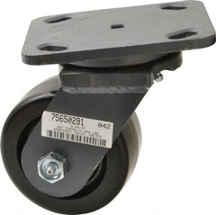 Hamilton - 4" Diam x 2" Wide x 5-5/8" OAH Top Plate Mount Swivel Caster - Phenolic, 800 Lb Capacity, Roller Bearing, 4 x 5" Plate - Exact Tooling
