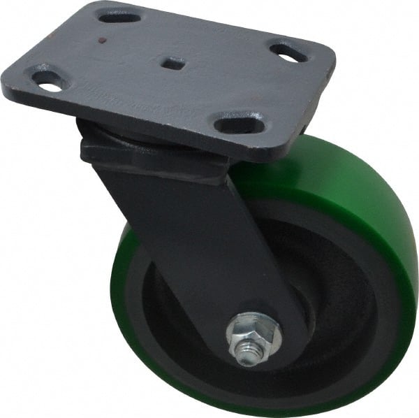 Hamilton - 6" Diam x 2" Wide x 7-1/2" OAH Top Plate Mount Swivel Caster - Polyurethane, 1,200 Lb Capacity, Precision Sealed Bearing, 4 x 5" Plate - Exact Tooling