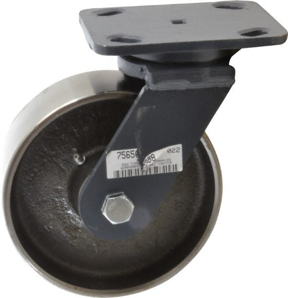 Hamilton - 6" Diam x 2" Wide x 7-1/2" OAH Top Plate Mount Swivel Caster - Forged Steel, 2,000 Lb Capacity, Roller Bearing, 4 x 5" Plate - Exact Tooling