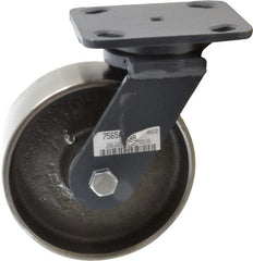 Hamilton - 6" Diam x 2" Wide x 7-1/2" OAH Top Plate Mount Swivel Caster - Forged Steel, 2,000 Lb Capacity, Roller Bearing, 4 x 5" Plate - Exact Tooling