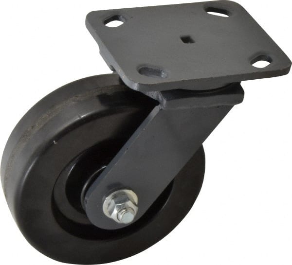 Hamilton - 6" Diam x 2" Wide x 7-1/2" OAH Top Plate Mount Swivel Caster - Phenolic, 1,200 Lb Capacity, Roller Bearing, 4 x 5" Plate - Exact Tooling
