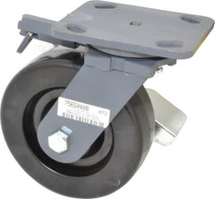Hamilton - 6" Diam x 2" Wide x 7-1/2" OAH Top Plate Mount Swivel Caster with Brake - Phenolic, 1,200 Lb Capacity, Roller Bearing, 4 x 5" Plate - Exact Tooling