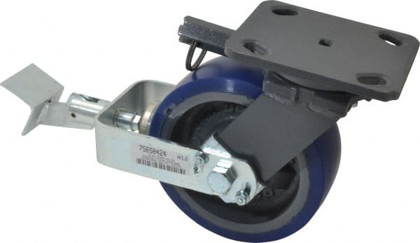 Hamilton - 6" Diam x 2" Wide x 7-1/2" OAH Top Plate Mount Swivel Caster with Brake - Polyurethane, 960 Lb Capacity, Precision Sealed Bearing, 4 x 5" Plate - Exact Tooling