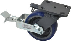 Hamilton - 6" Diam x 2" Wide x 7-1/2" OAH Top Plate Mount Swivel Caster with Brake - Polyurethane, 960 Lb Capacity, Precision Sealed Bearing, 4 x 5" Plate - Exact Tooling