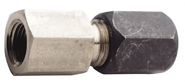 Made in USA - 5/8" OD, Grade 316Stainless Steel Female Connector - 1-1/8" Hex, Comp x FNPT Ends - Exact Tooling