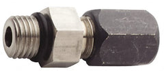 Made in USA - 5/8" OD, Grade 316Stainless Steel Male Connector - 1" Hex, Comp x Straight Thread O-Ring Ends - Exact Tooling