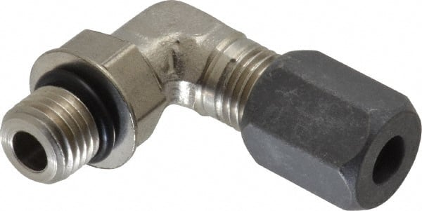 Made in USA - 1/4" OD, Grade 316Stainless Steel Male Elbow - -75 to 750°F, 7/16" Hex, - Exact Tooling
