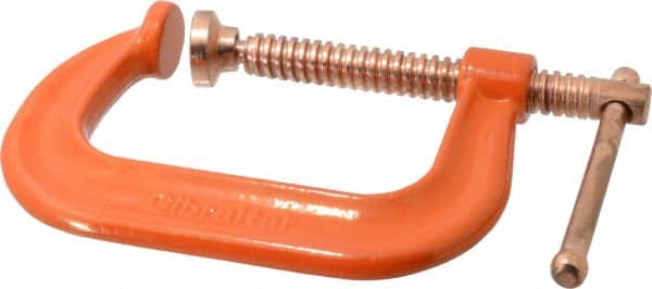 Gibraltar - Regular-Duty 4" Max Opening, 3-1/4" Throat Depth, Forged Steel Standard C-Clamp - 6,200 Lb Capacity, 0" Min Opening, Deep Throat, Copper Plated Screw - Exact Tooling