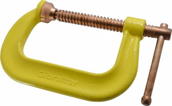 Gibraltar - Regular-Duty 4" Max Opening, 3-1/4" Throat Depth, Forged Steel Standard C-Clamp - 6,200 Lb Capacity, 0" Min Opening, Deep Throat, Copper Plated Screw - Exact Tooling
