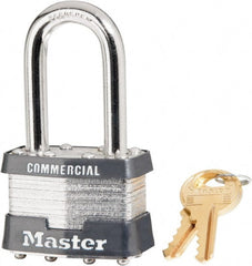 Master Lock - 1-1/2" Shackle Clearance, Keyed Different Laminated Steel Padlock - 5/16" Shackle Diam, Steel - Exact Tooling