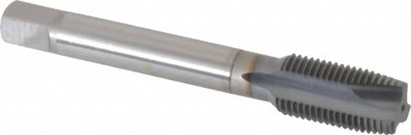 OSG - 1/2-20 UNF, 3 Flute, TiCN Finish, Powdered Metal Spiral Point Tap - Plug Chamfer, Right Hand Thread, 3-3/8" OAL, 1-21/32" Thread Length, 0.367" Shank Diam, 3B Class of Fit, Series 312TI - Exact Tooling