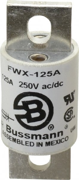 Cooper Bussmann - 250 VAC/VDC, 125 Amp, Fast-Acting Semiconductor/High Speed Fuse - Stud Mount Mount, 3-1/8" OAL, 200 (RMS), 50 at DC kA Rating, 1-7/32" Diam - Exact Tooling