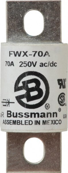 Cooper Bussmann - 250 VAC/VDC, 70 Amp, Fast-Acting Semiconductor/High Speed Fuse - Stud Mount Mount, 3.13" OAL, 200 (RMS), 50 at DC kA Rating, 1.22" Diam - Exact Tooling