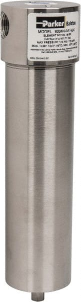 Parker - 1/2" Port, 10" High x 3" Wide, FRL Filter with Stainless Steel Bowl & Automatic Drain - 175 Max psi, 120°F Max - Exact Tooling