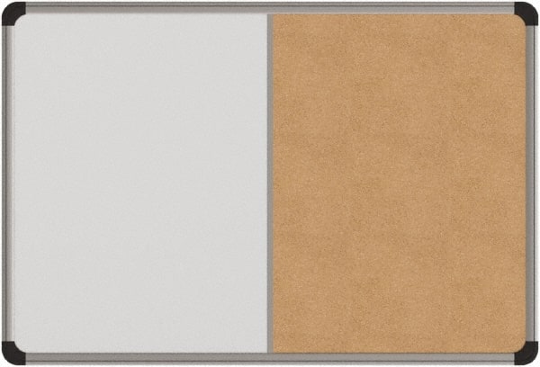 UNIVERSAL - 24" Wide x 18" High Dry Erase Combination Cork Bulletin Board - Melamine, Natural & White - Exact Tooling