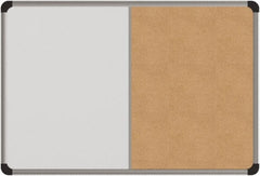UNIVERSAL - 24" Wide x 18" High Dry Erase Combination Cork Bulletin Board - Melamine, Natural & White - Exact Tooling