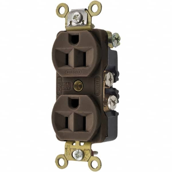 Hubbell Wiring Device-Kellems - 125V 15A NEMA 5-15R Industrial Grade Brown Straight Blade Duplex Receptacle - Exact Tooling