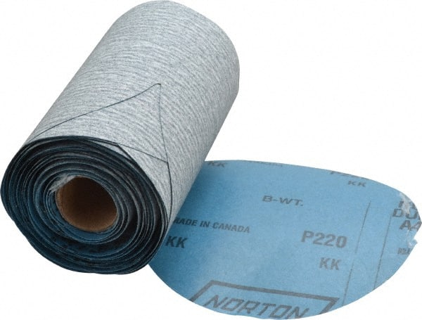 Norton - 5" Diam, 220 Grit Silicon Carbide Adhesive PSA Disc - Fine Grade, Gray, B Weighted Backing, Flexible - Exact Tooling