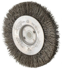Weiler - 4" OD, 1/2" Arbor Hole, Crimped Steel Wheel Brush - 1/2" Face Width, 7/8" Trim Length, 0.0095" Filament Diam, 12,500 RPM - Exact Tooling