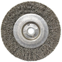 Weiler - 4" OD, 1/2" Arbor Hole, Crimped Steel Wheel Brush - 1/2" Face Width, 7/8" Trim Length, 0.0118" Filament Diam, 12,500 RPM - Exact Tooling
