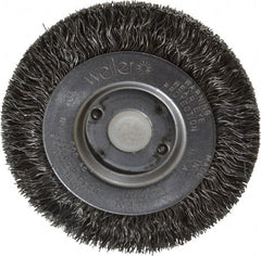 Weiler - 3" OD, 1/2" Arbor Hole, Crimped Steel Wheel Brush - 7/16" Face Width, 1/2" Trim Length, 0.0118" Filament Diam, 12,500 RPM - Exact Tooling